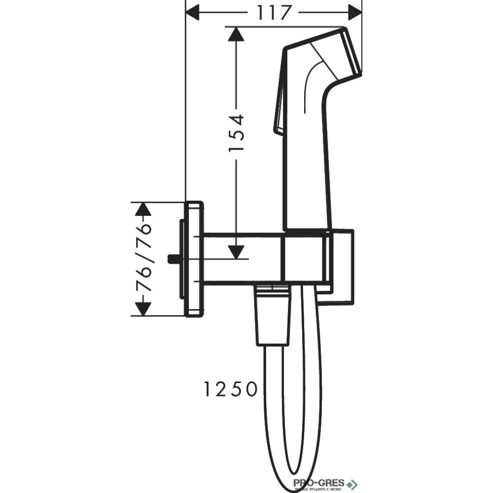 Стенен смесител с хигиенен душ EcoSmart+, черен мат, Hansgrohe 29233670