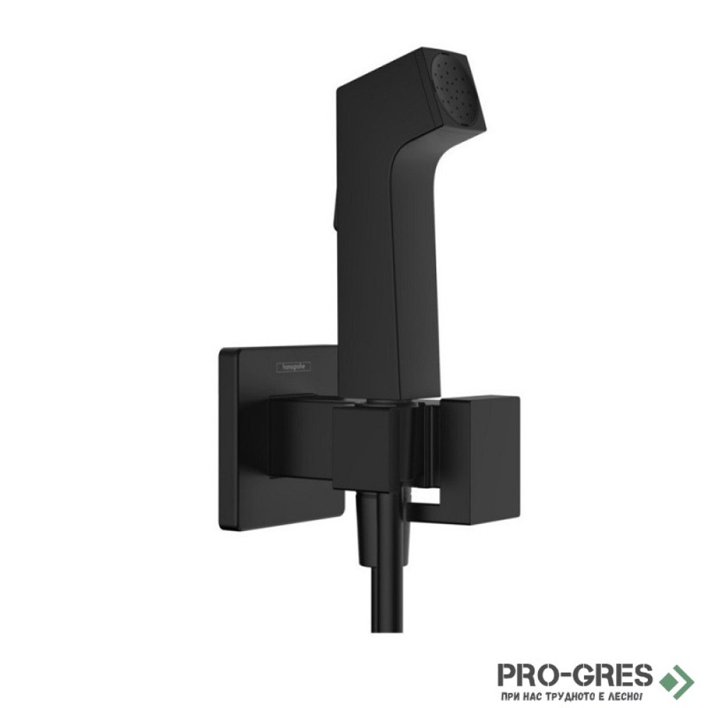Стенен смесител с хигиенен душ EcoSmart+, черен мат, Hansgrohe 29233670