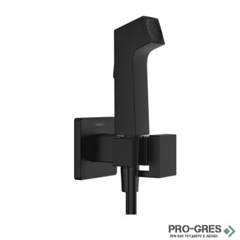 Стенен смесител с хигиенен душ EcoSmart+, черен мат, Hansgrohe 29233670