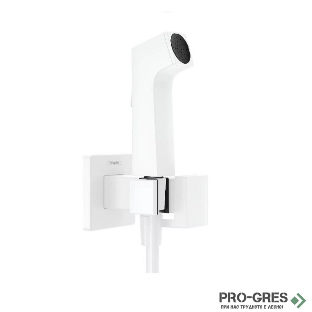 Стенен смесител с хигиенен душ EcoSmart+, бял мат, Hansgrohe 29233700