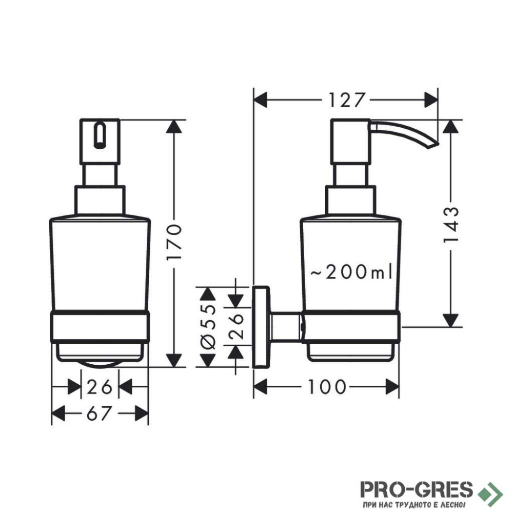 Дозатор за течен сапун с държач, LOGIS UNIVERSAL, хром, HansGrohe 41714000