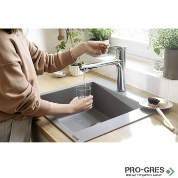 Кухненска мивка SilicaTec, 51x56 бетоново сиво, Hansgrohe 43312380 Кухненска мивка SilicaTec, 51x56 бетоново сиво, Hansgrohe 43312380