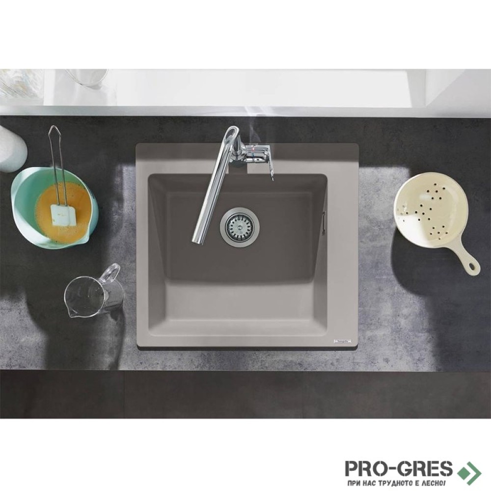 Кухненска мивка SilicaTec, 51x56 бетоново сиво, Hansgrohe 43312380
