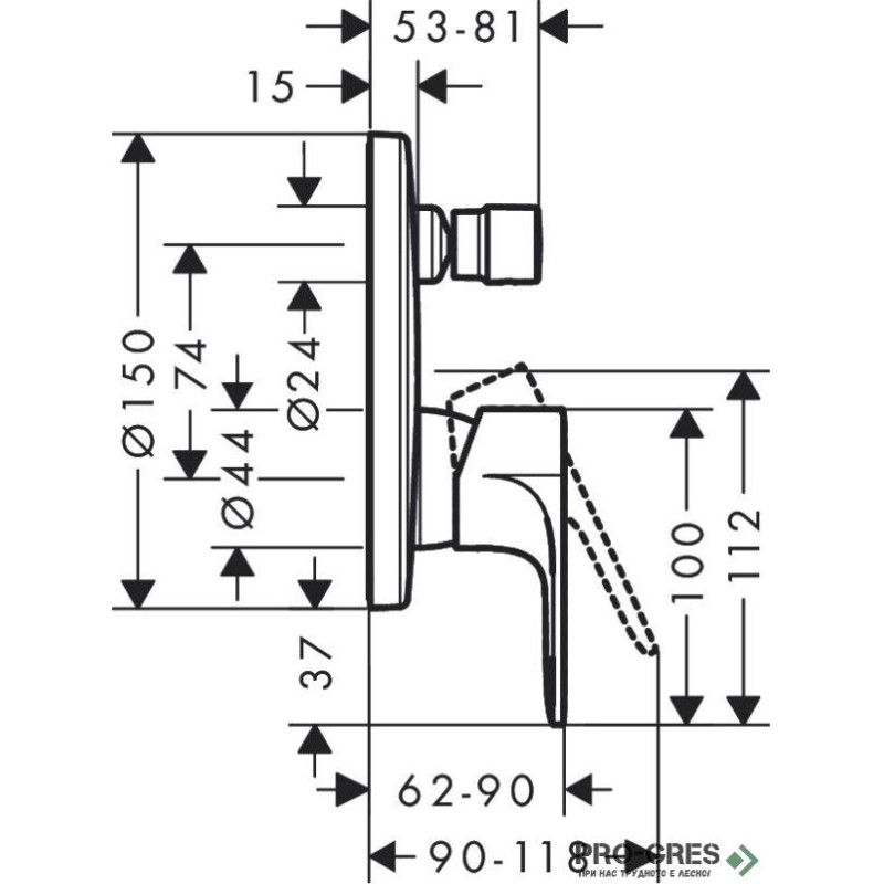 Смесител за вана/душ вграден, REBRIS S ,хром, Hansgrohe 72466000