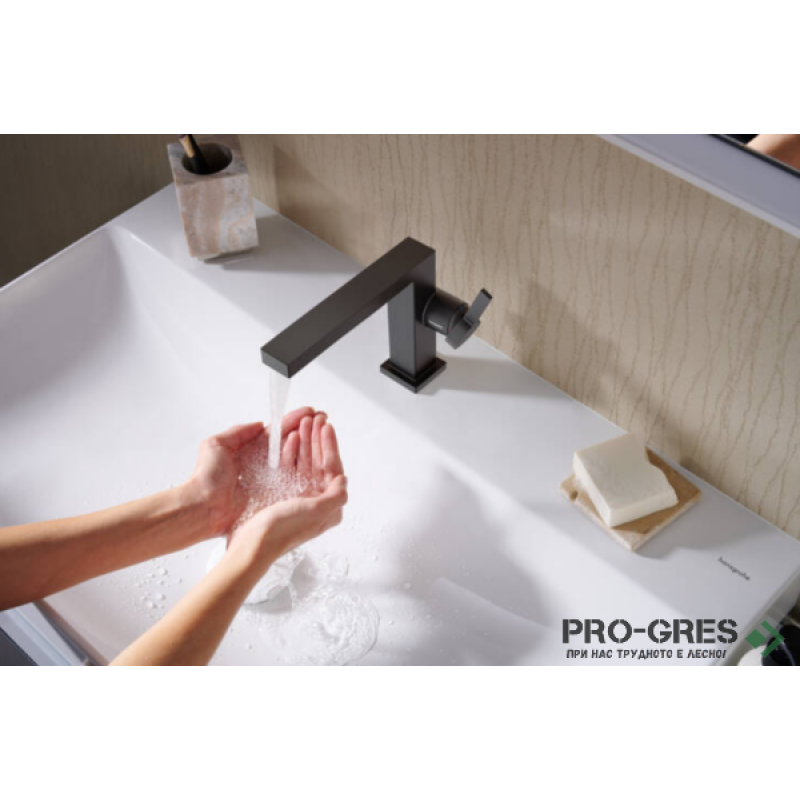 Смесител за мивка стоящ, TECTURIS Е 110 Fine CoolStart EcoSmart+, черен мат, Hansgrohe 73020670