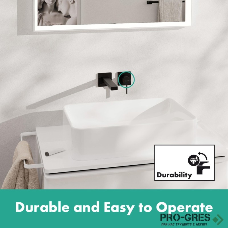 Смесител за мивка вграден,TECTURIS Е 110 EcoSmart+, черен мат, Hansgrohe 73051670