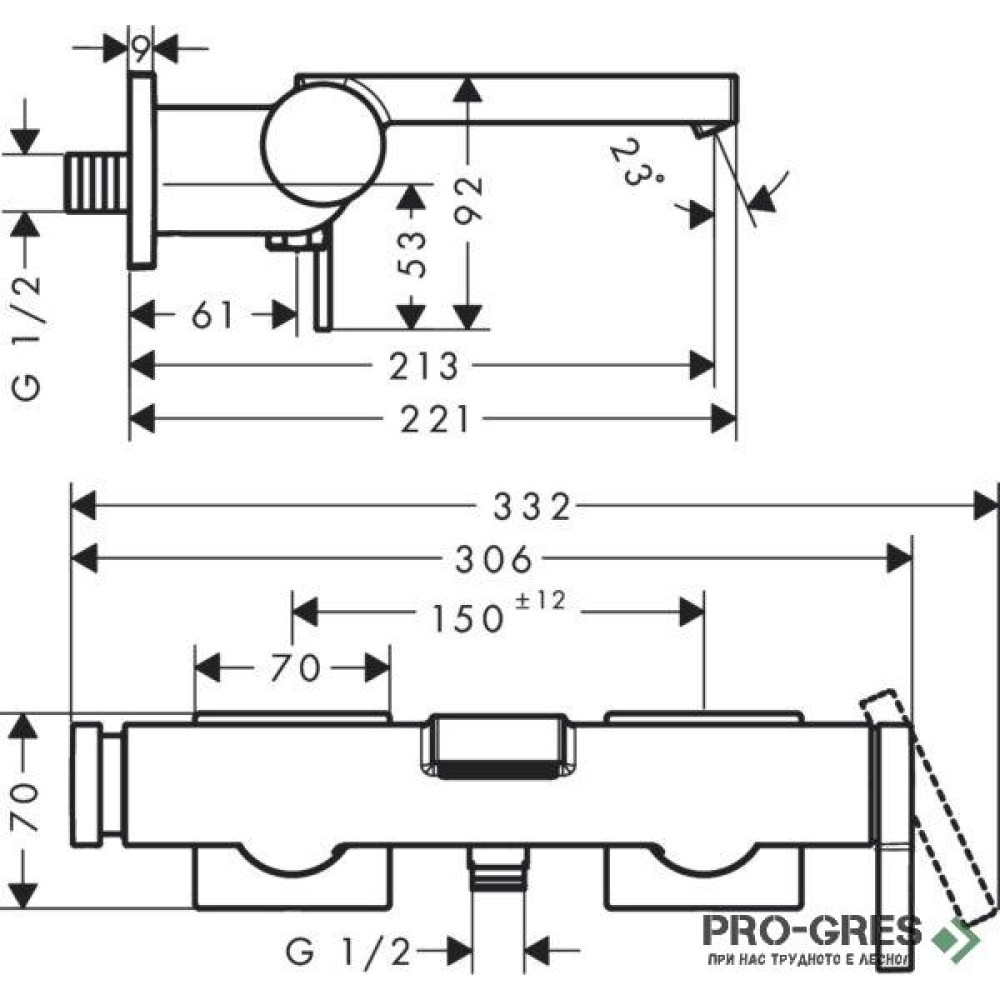 Смесител за вана/душ стенен, TECTURIS E, хром, Hansgrohe 73420000