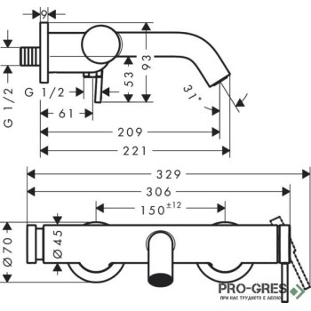 Смесител за вана/душ стенен, TECTURIS S, хром, Hansgrohe 73422000