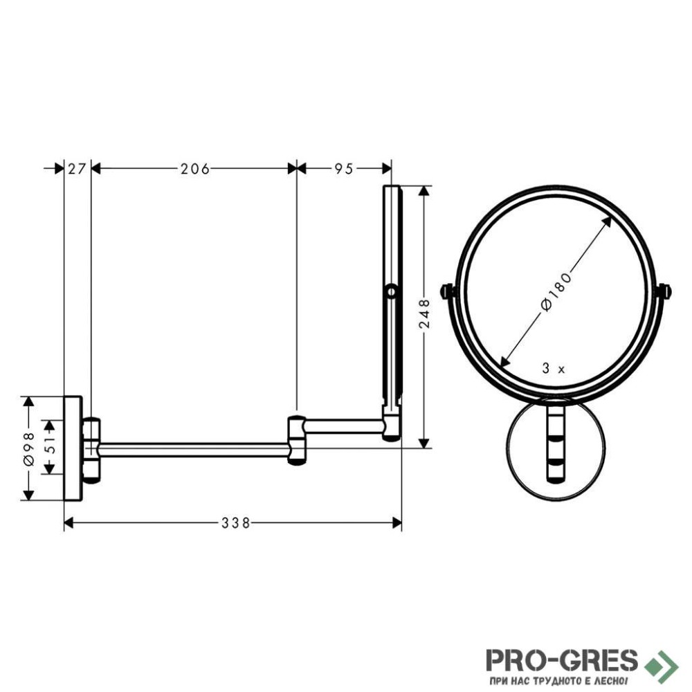 Увеличително огледало , LOGIS UNIVERSAL, хром, HansGrohe 73561000