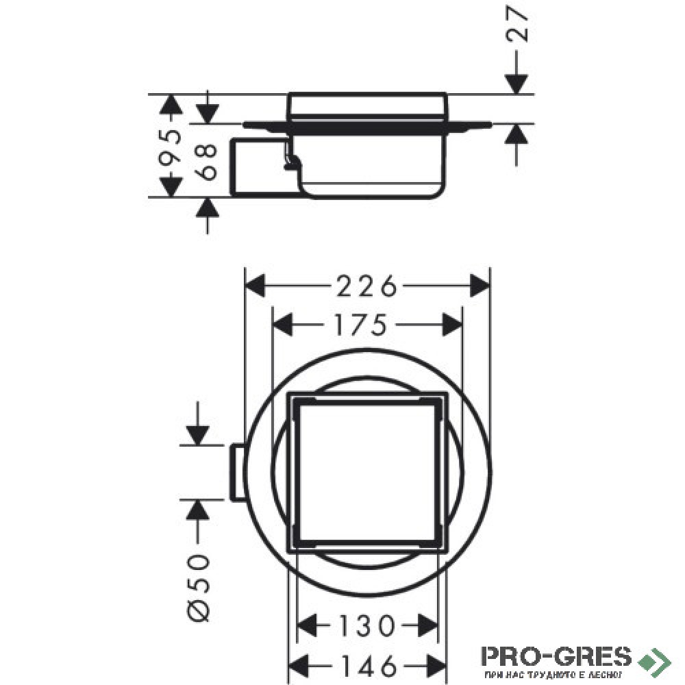 Подов сифон за баня, 15х15см, HANSGROHE RainDrain Spot 56112800