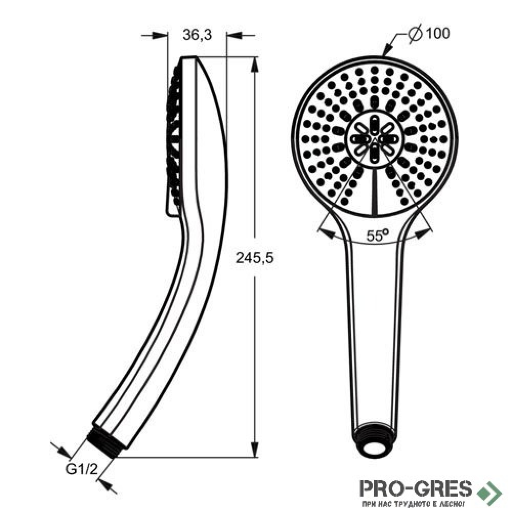 Ръчен душ Ø100 mm, 3 функции, 8 l/min Idealrain Soft Ideal Standart B9403AA