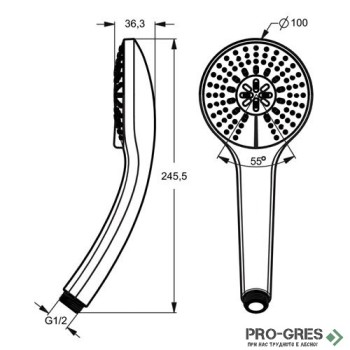 Ръчен душ Ø100 mm, 3 функции, 8 l/min Idealrain Soft Ideal Standart B9403AA