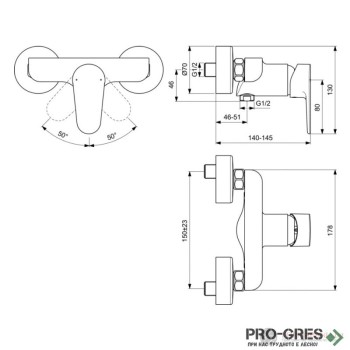 Смесител стенен за душ, черен мат/хром, Tyria Ideal Standart BC156HS