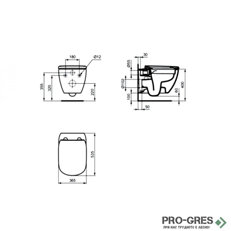 Комплект структура за вграждане с конзолна тоалетна Tesi Rimless+Ideal Standart R059501,бутон по избор