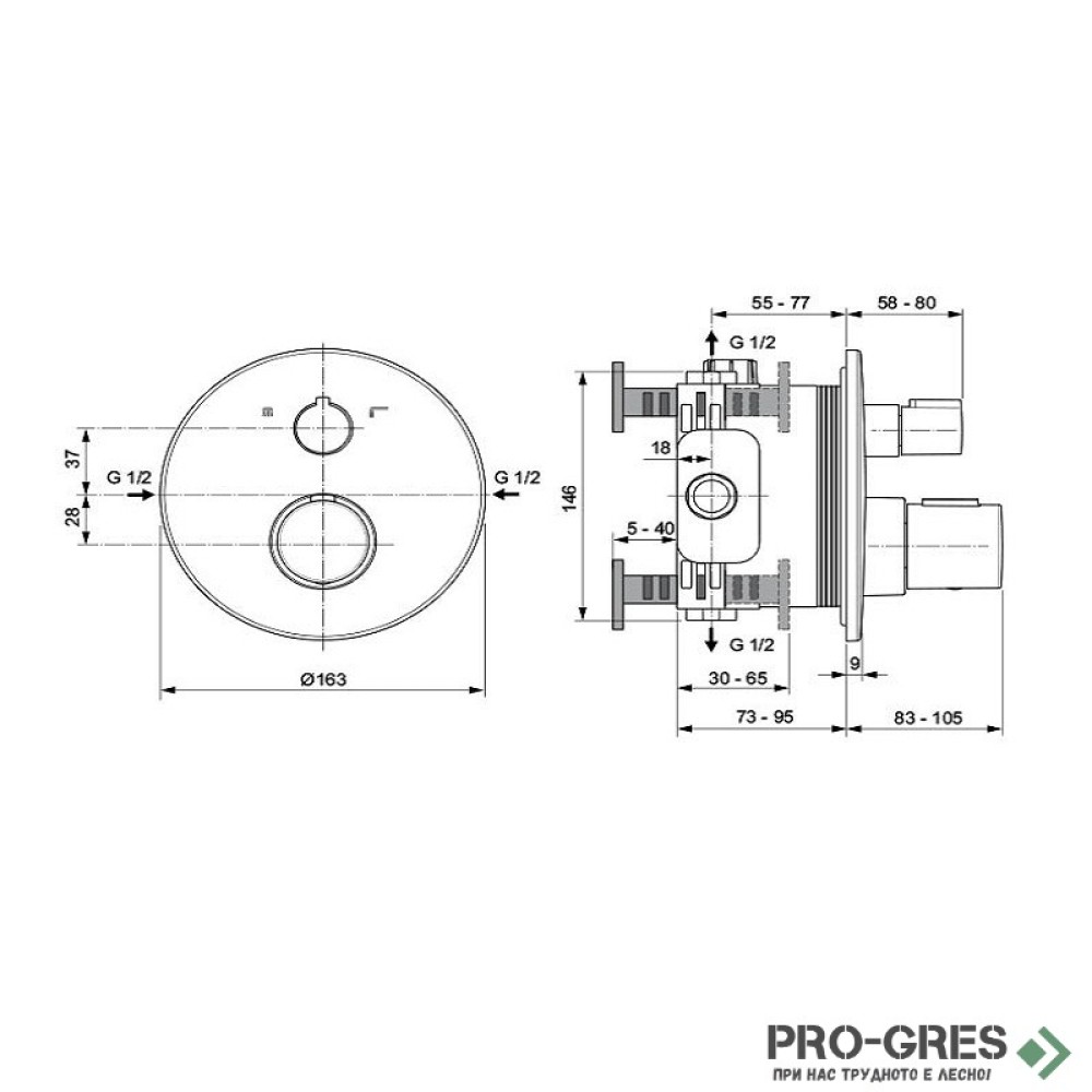 Комплект със смесител за вграден монтаж Ideal Standart Ceratherm T100 A7671XG
