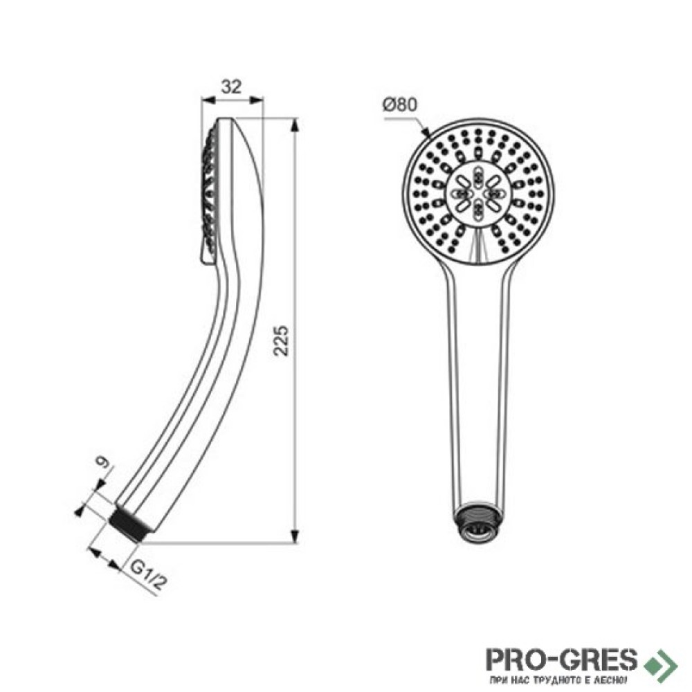 Ръчен душ Ø80 mm, 3 функции, 8 l/min, Idealrain Soft, Ideal Standart, B9401AA