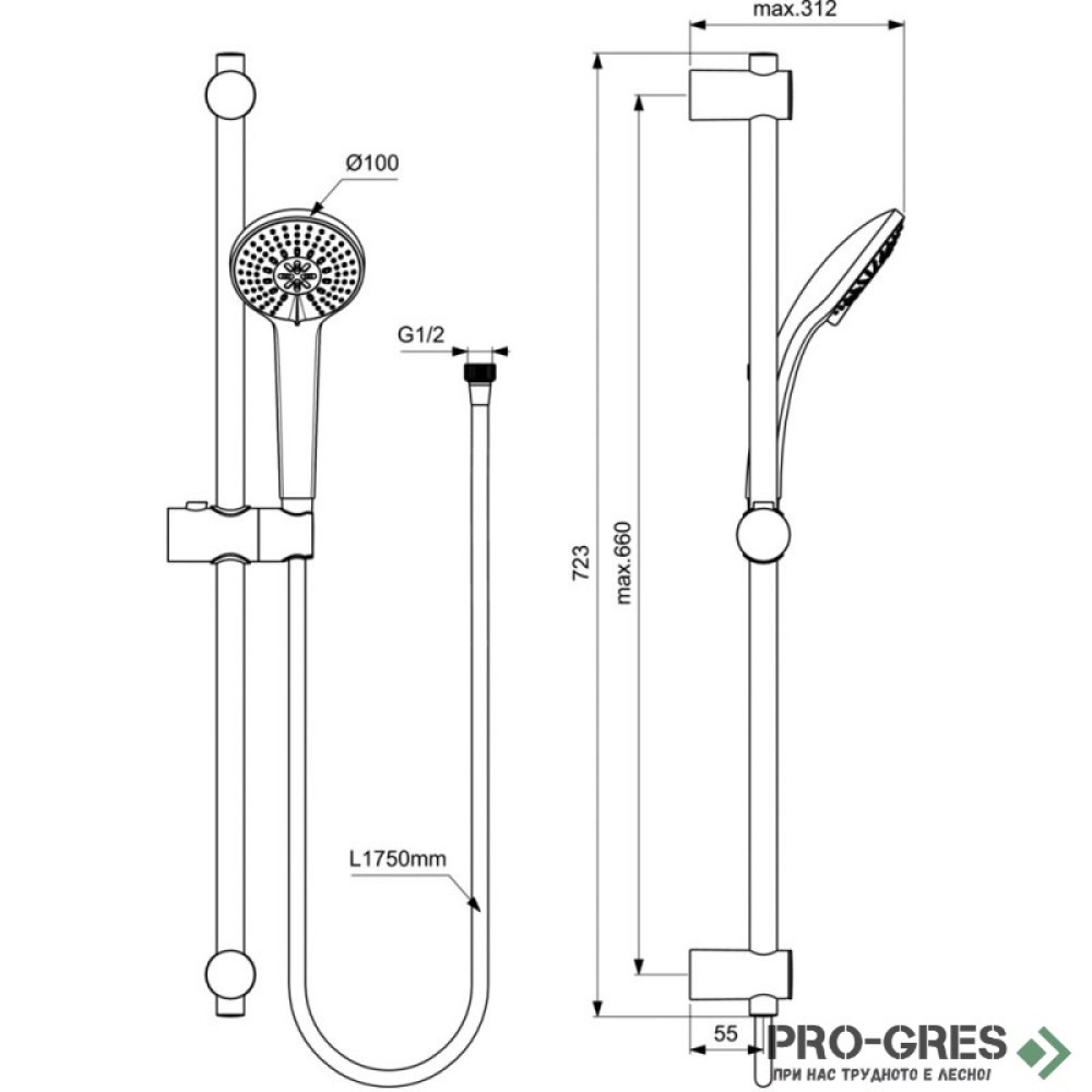Комплект тръбно окачване с аксесоари Ideal Standart Idealrain B9508AA