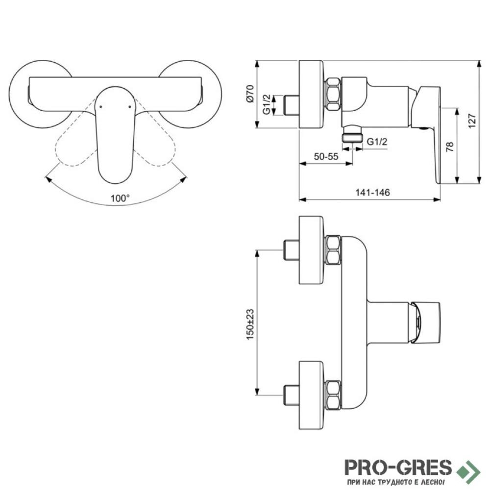 Смесител стенен за душ Tyria Ideal Standart BC156AA