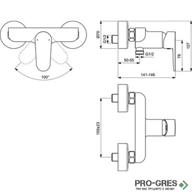 Смесител стенен за душ, бял мат/хром Tyria Ideal Standart BC156HO