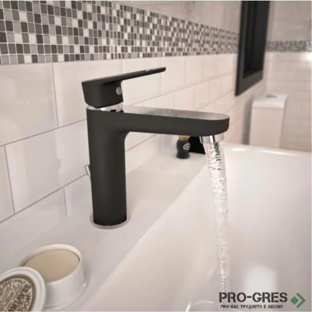 Смесител за умивалник, 5 l/min с метален изпразнител, черен мат/хром Tyria Ideal Standart BC159HS