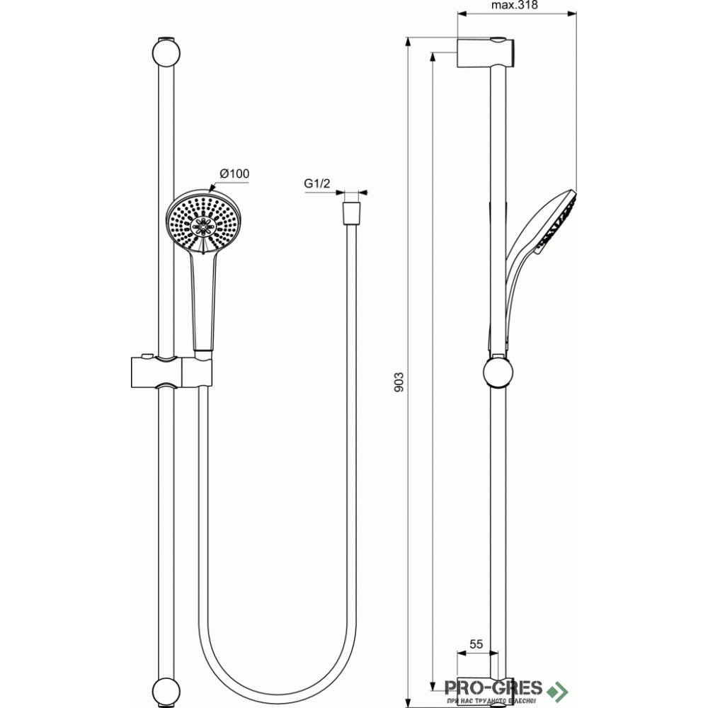 Комплект тръбно окачване с аксесоари Ideal Standart Idealrain BC797AA