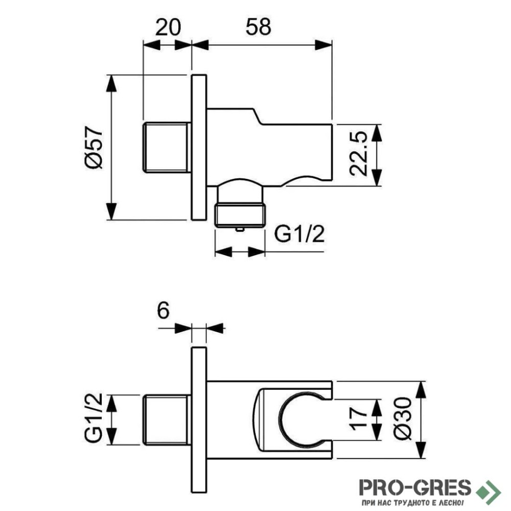 Стенно коляно с окачалка за душ, Idealrain, Ideal Standart, BC807XG