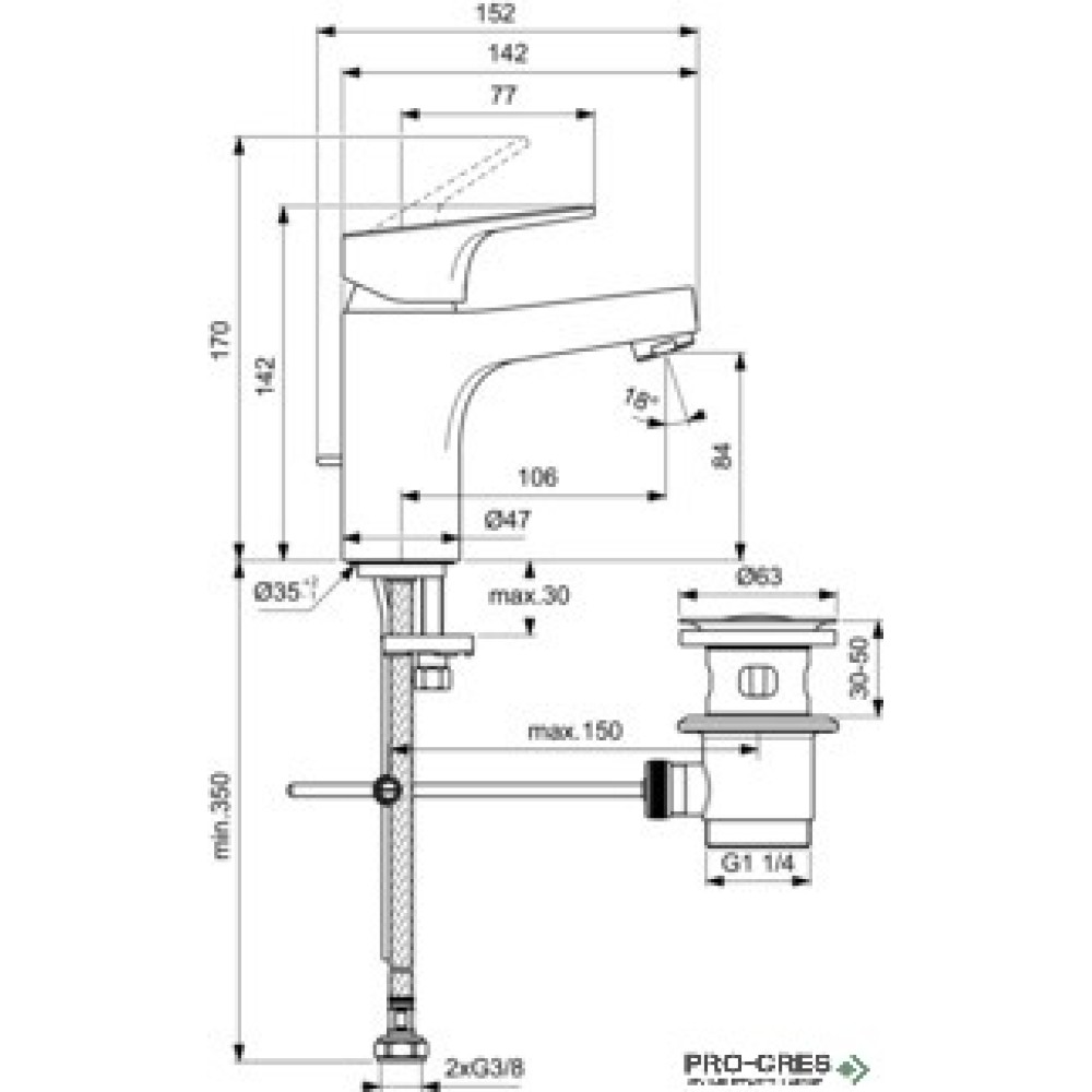 Смесител за умивалник H80 с метален изпразнител, 3,8 l/min Cerabase, Ideal Standart, BC833AA
