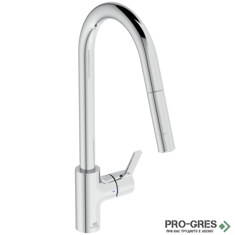 Смесител за кухня с висок, тръбен, изтеглящ чучур,хром Ideal Standard BD416AA