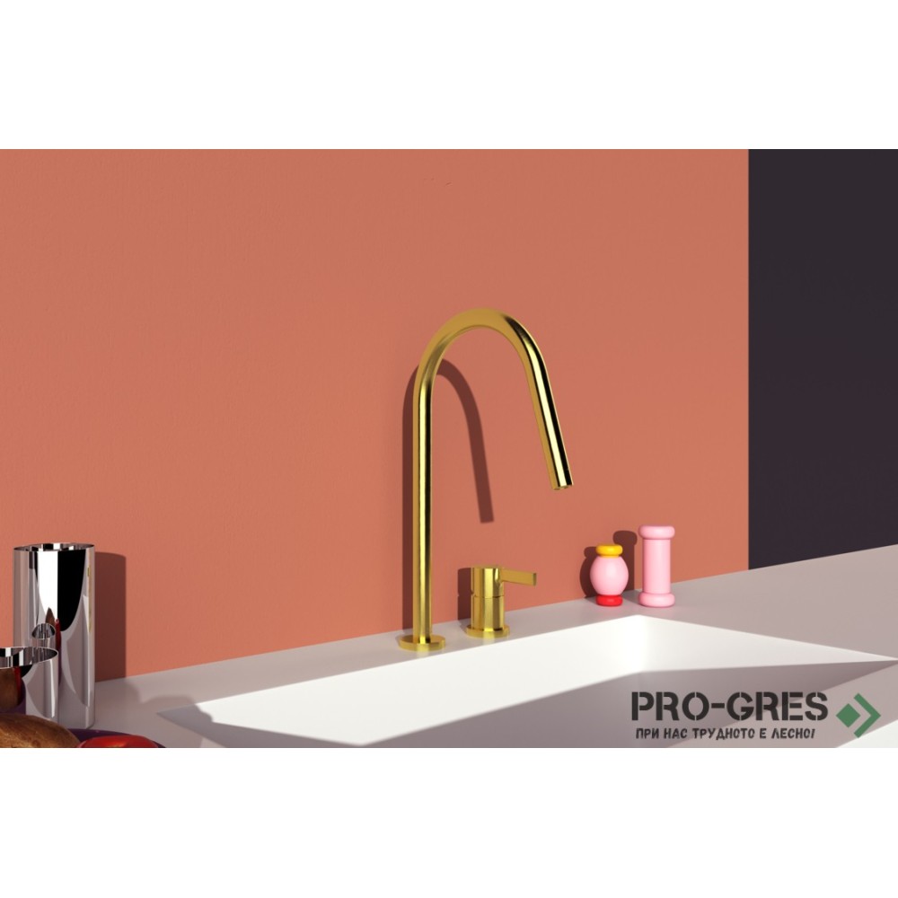 Смесител за кухня с висок тръбен чучур,дву дупков,злато мат Gusto Ideal Standard BD422A2