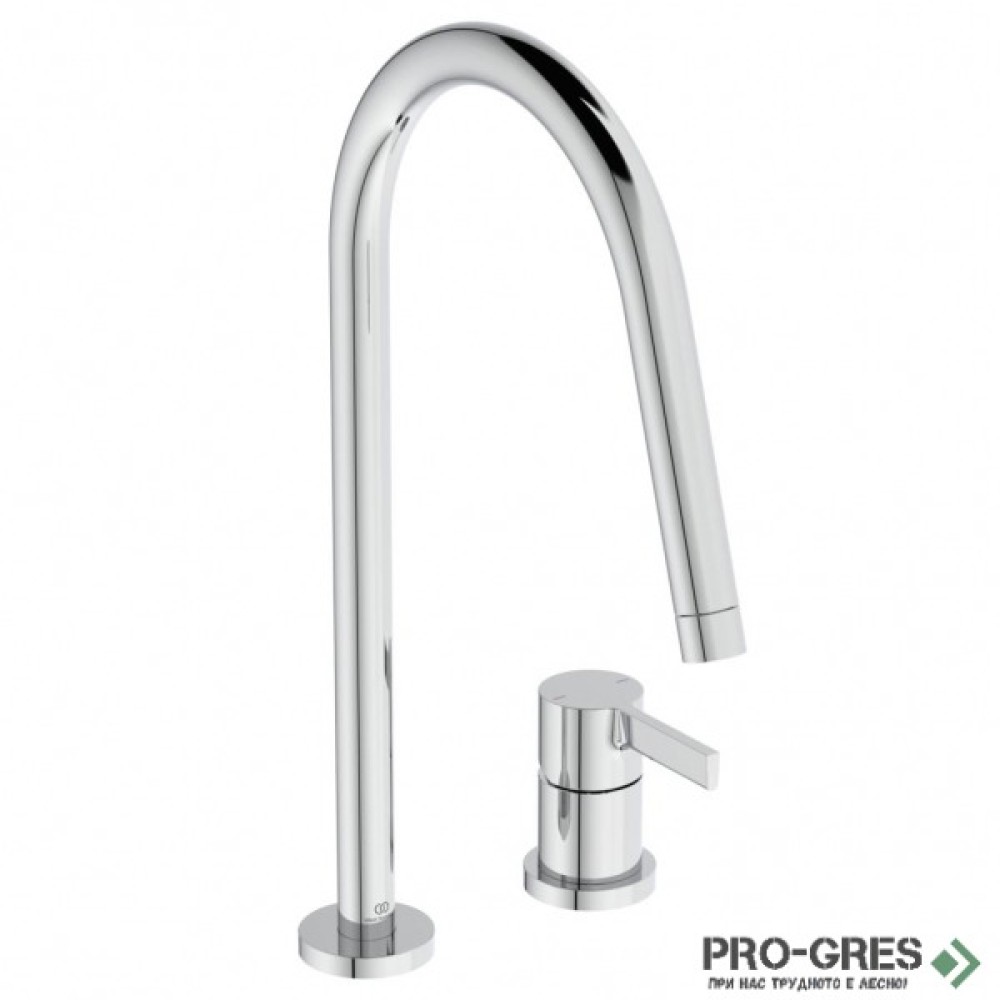 Смесител за кухня с висок тръбен чучур,дву дупков,хром Gusto Ideal Standard BD422AA