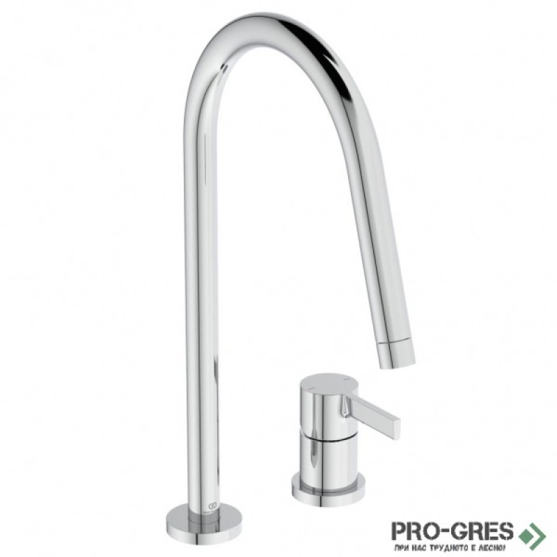 Смесител за кухня с висок тръбен чучур,дву дупков,хром Gusto Ideal Standard BD422AA