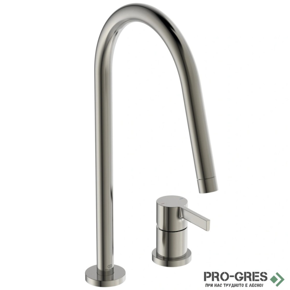Смесител за кухня с висок тръбен чучур,дву дупков,сребро мат Gusto Ideal Standard BD422GN