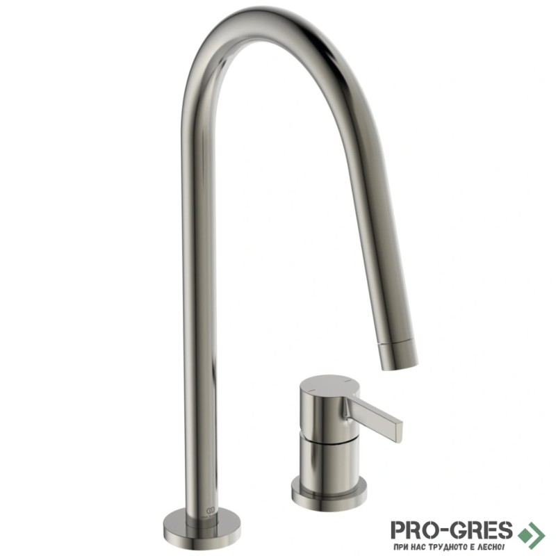 Смесител за кухня с висок тръбен чучур,дву дупков,сребро мат Gusto Ideal Standard BD422GN