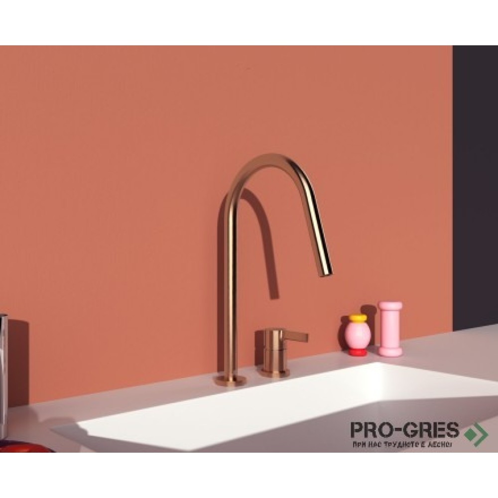 Смесител за кухня с висок тръбен чучур,дву дупков,матирана мед Gusto Ideal Standard BD422J4