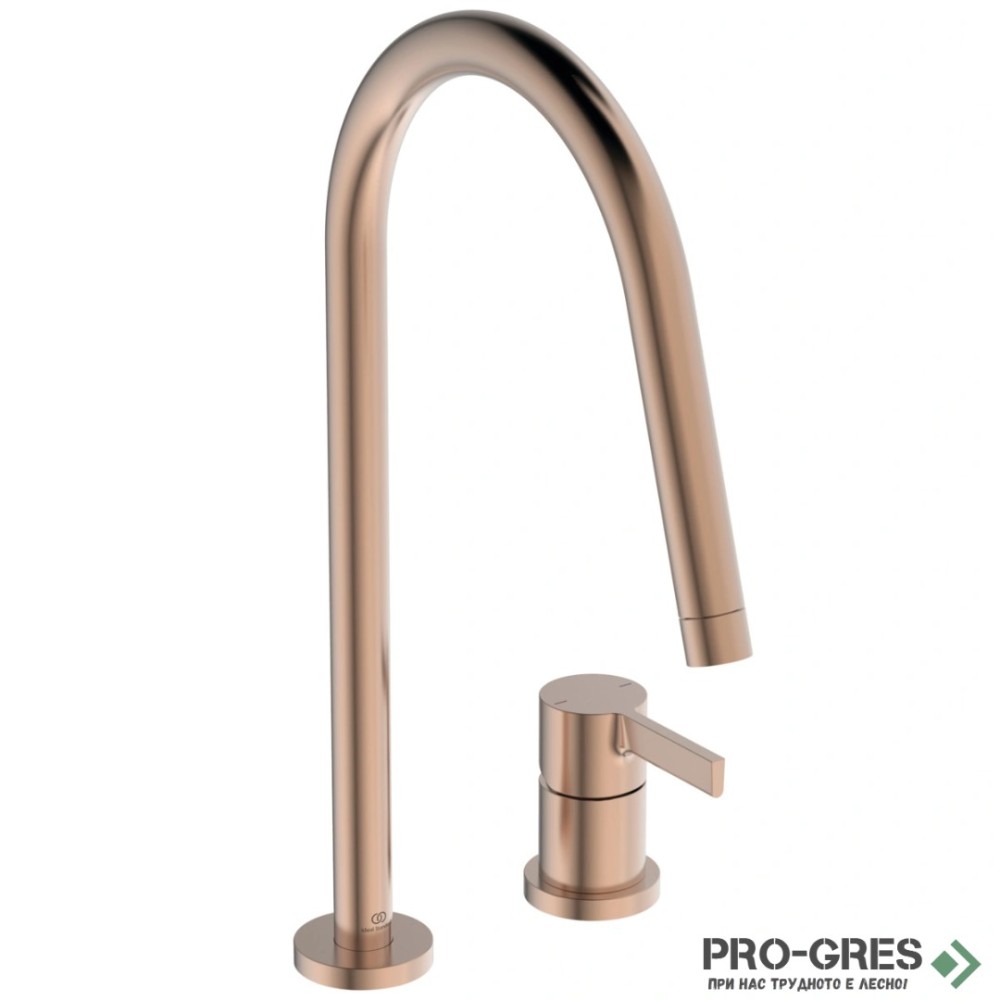 Смесител за кухня с висок тръбен чучур,дву дупков,матирана мед Gusto Ideal Standard BD422J4