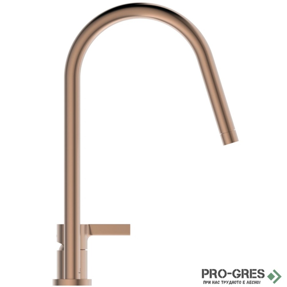 Смесител за кухня с висок тръбен чучур,дву дупков,матирана мед Gusto Ideal Standard BD422J4