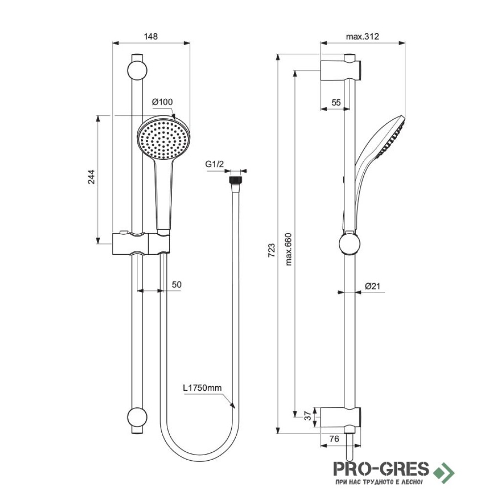 Комплект тръбно окачване с аксесоари Ideal Standart Idealrain BD496AA