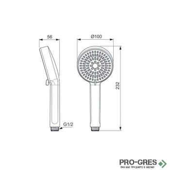  Двуфункционален ръчен душ Ø100 mm, Idealrain Alu+, Ideal Standart, BD580XG
