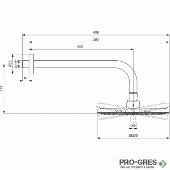 Комплект душ пита 200 mm ,рамо за монтаж към стена 300 mm Idealrain BD647AA