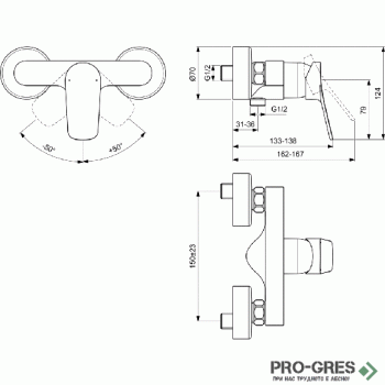 Смесител стенен за душ Dorea, Ideal Standart,BD748AA