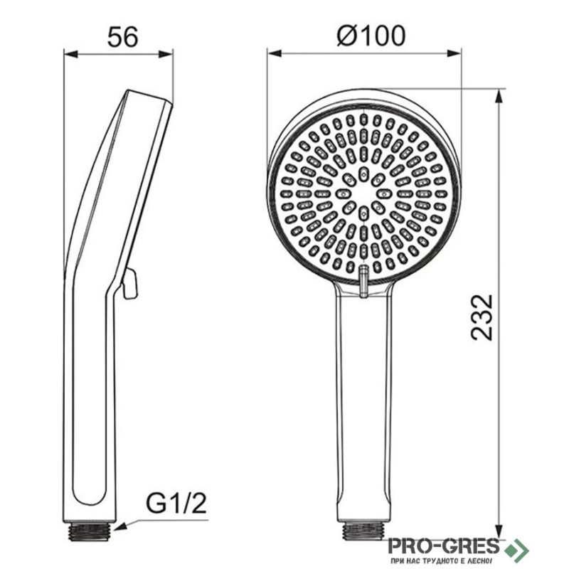 Ръчен душ Ø100 mm, 2 функции, 6 l/min, Idealrain Alu+, Ideal Standart,BD990AA