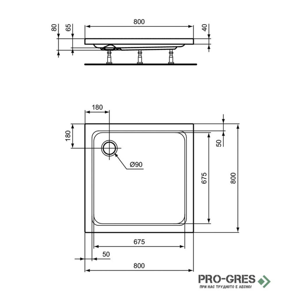 Квадратно поддушово корито 80х80cm Ideal Standart Hotline New K276601