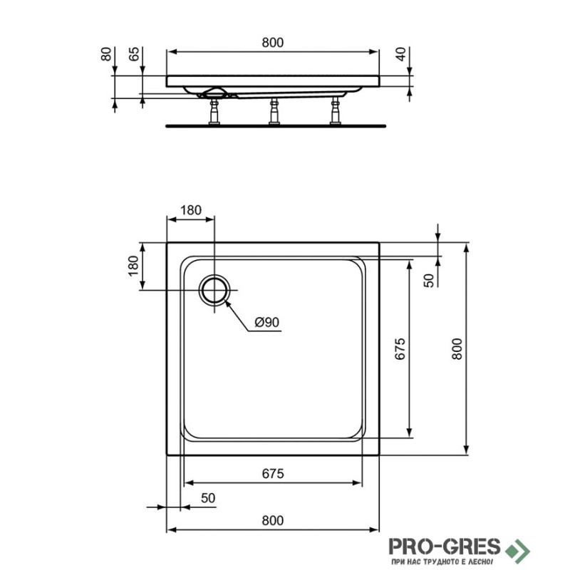 Квадратно поддушово корито 80х80cm Ideal Standart Hotline New K276601