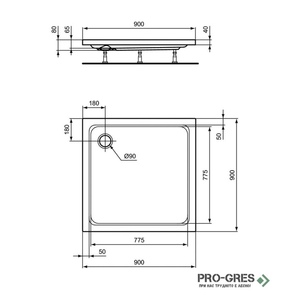 Квадратно поддушово корито 90х90cm Ideal Standart Hotline New K276701
