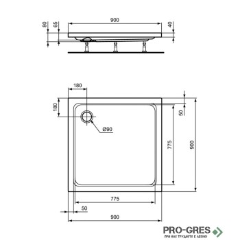 Квадратно поддушово корито 90х90cm Ideal Standart Hotline New K276701