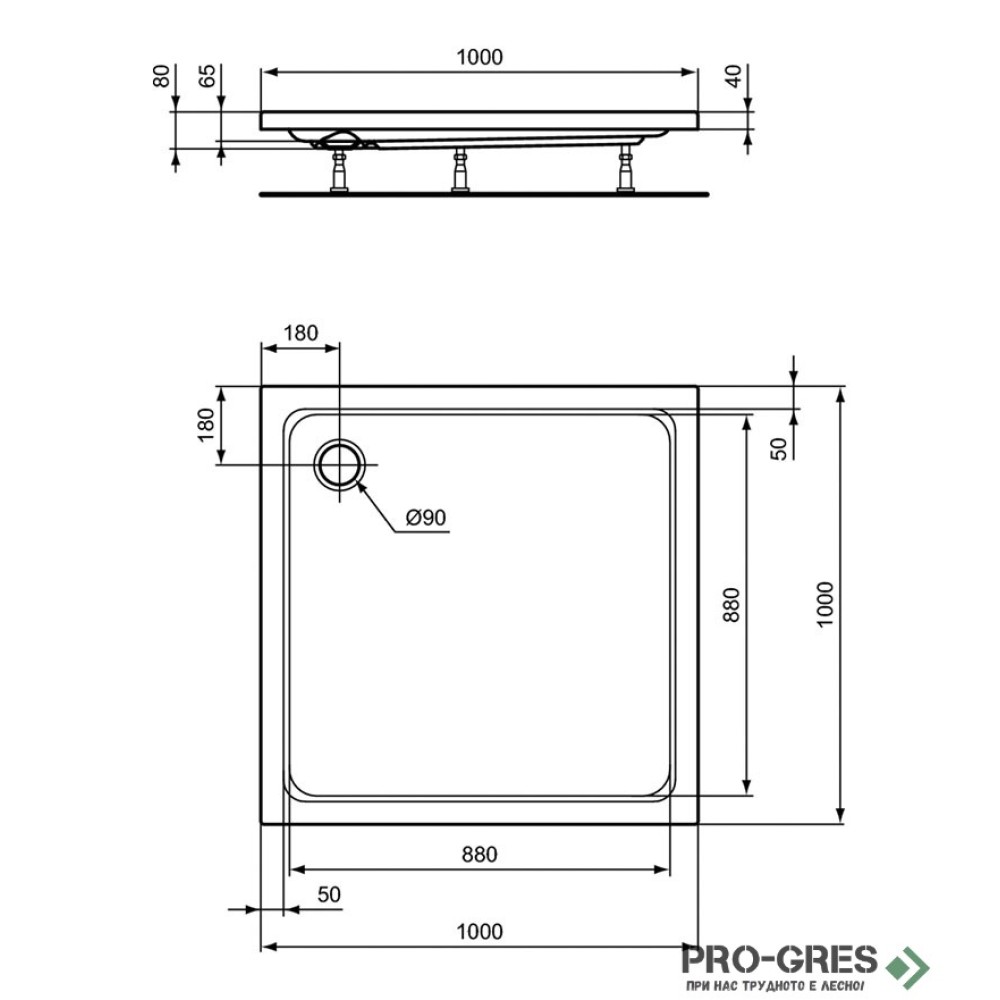 Квадратно поддушово корито 100х100cm Ideal Standart Hotline New K276801