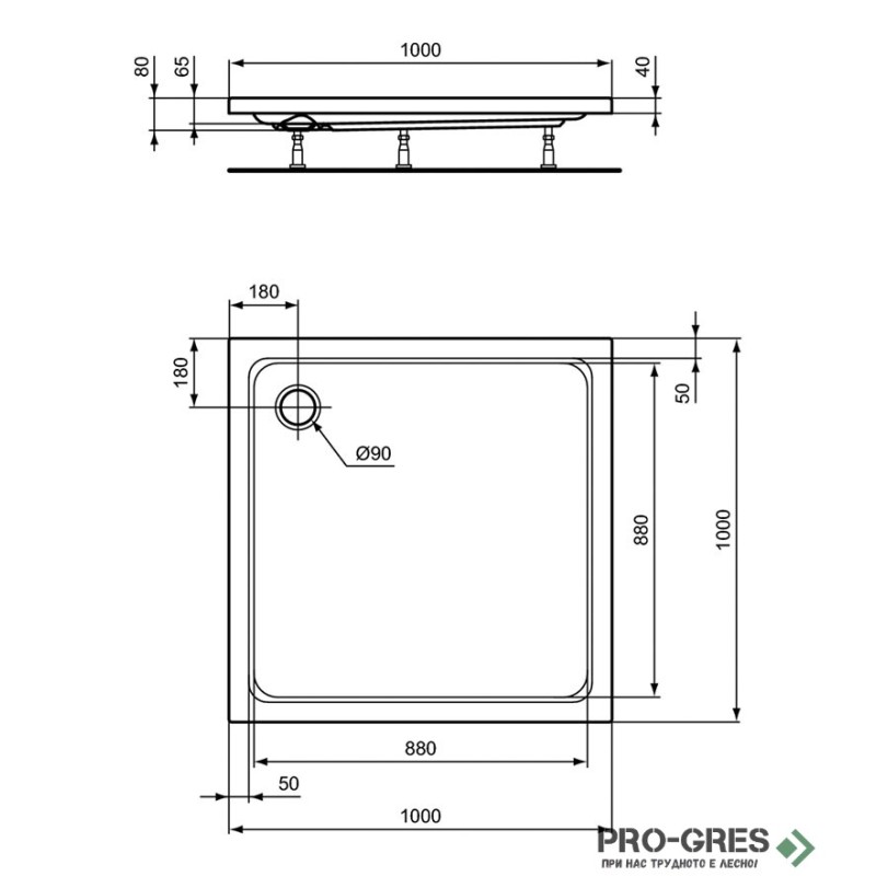 Квадратно поддушово корито 100х100cm Ideal Standart Hotline New K276801