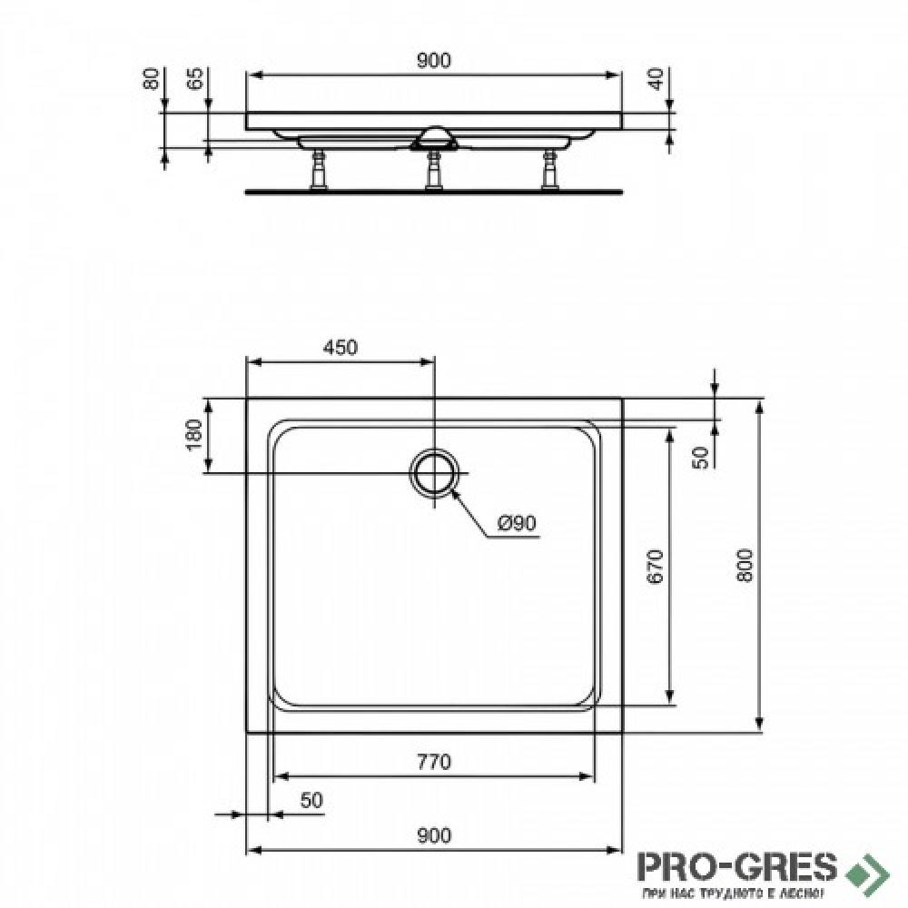 Правоъгълно поддушово корито 90х80cm Ideal Standart Hotline New K277301