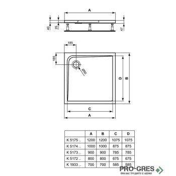 Квадратно поддушово корито 90х90cm Ideal Standart Ultra Light K517301