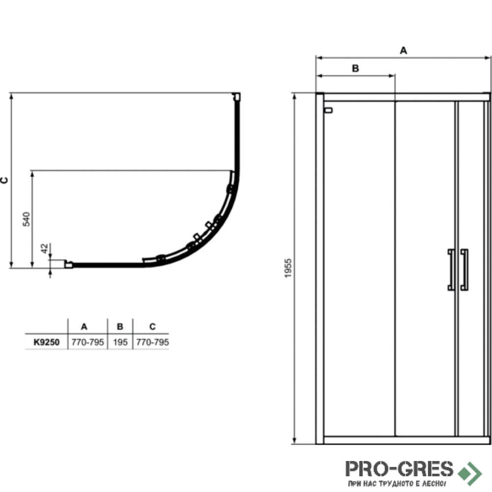 Душ кабина овална 80x80cm Connect 2,черен мат Ideal Standart, K9250V3